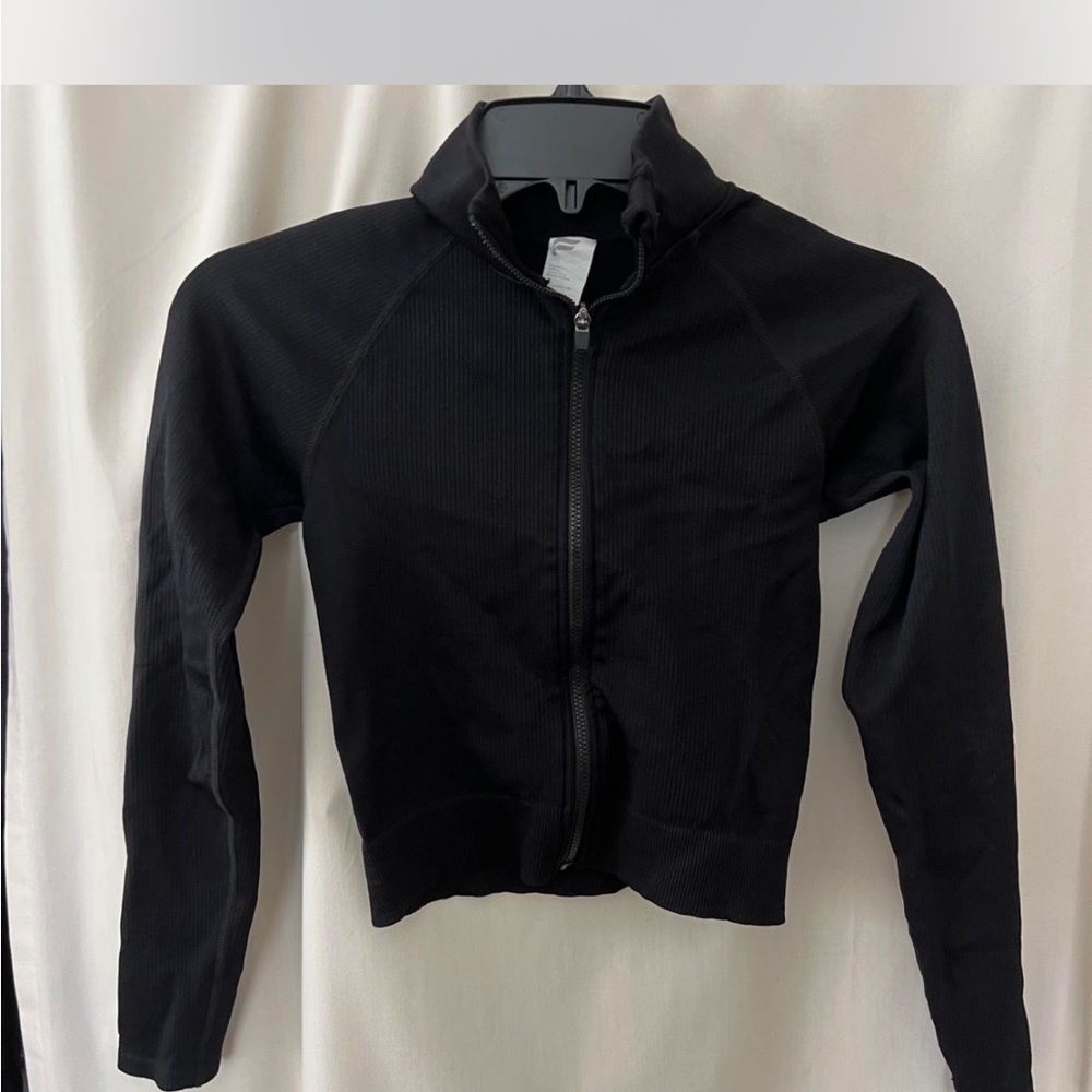 Fabletics Black Bomber Jacket with Zip-Up Front
